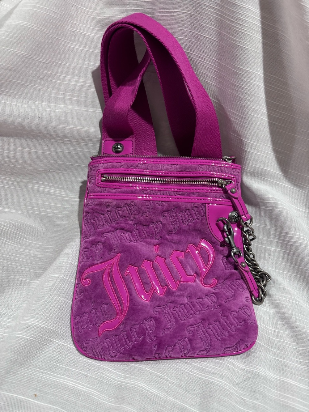 Juicy Couture 2010 purple/pink  Velour Crossbody Bag Y2K McBling Logo Purse